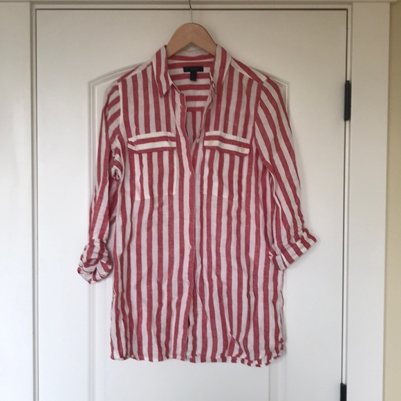 J Crew Red Striped Linen Button Down, 4T - Picture 2 of 5